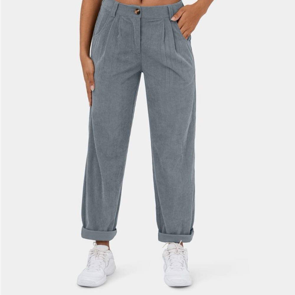 Mid Rise Button Zipper Side Pocket Corduroy Casual Pants